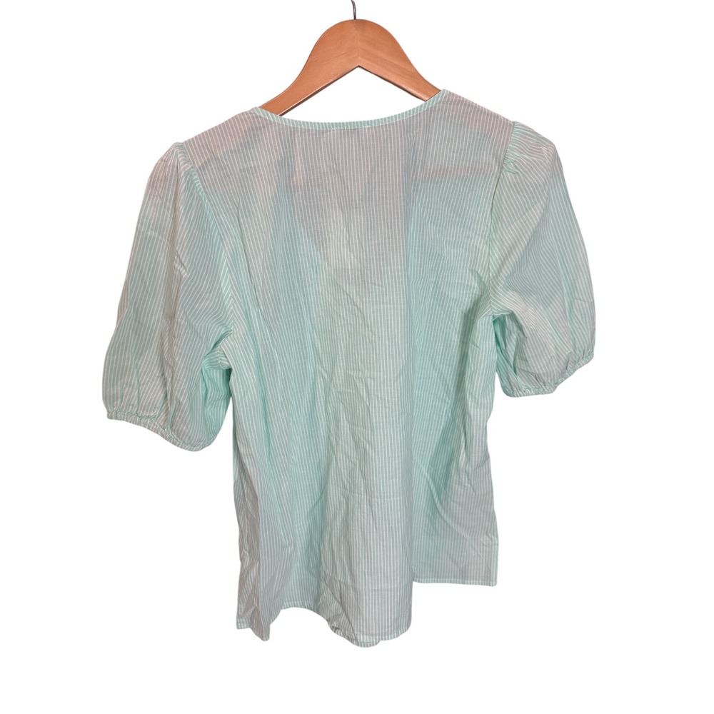 NWT J.Crew Womens Top Size S Green White Striped Smocked Puff Sleeve Blouse - Picture 2 of 6